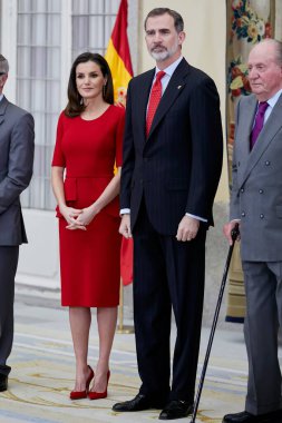 Madrid, İspanya - 15 Ekim 2019 İspanya Kralı Letizia ve İspanya Kralı VI. Felipe, El Pardo Kraliyet Sarayı 'ndaki Ulusal Spor Ödüllerine katılmıştır. 