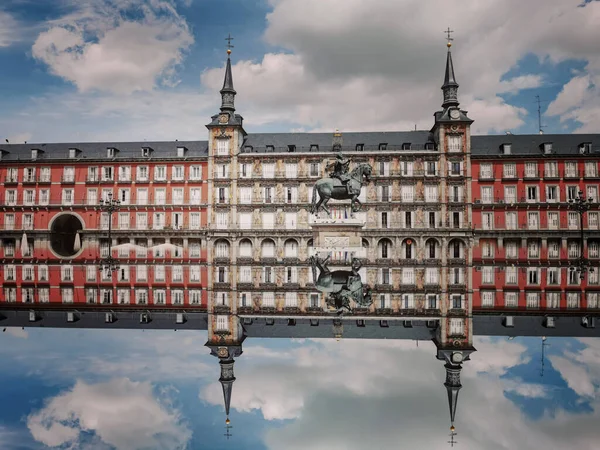 Madrid Spain April 2021 Plaza Mayor Madrid Reflected Mirror Bakery — Stock Photo, Image