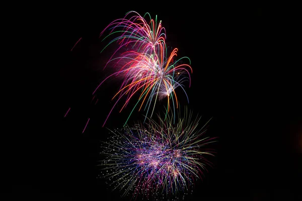 Gekleurd Vuurwerk Kleurpalmbomen Pyrotechniek — Stockfoto