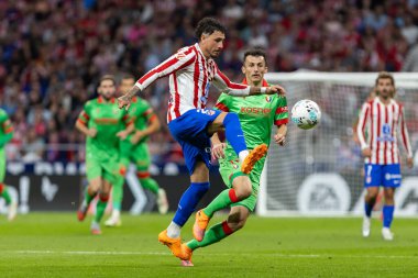 Madrid, İspanya - 18 Ekim 2025: Atletico Madrid ile Osasuna arasında oynanan La Liga maçı Metropolitano 'da oynandı. Maç boyunca Atletico Madrid ve Osasuna oyuncuları.