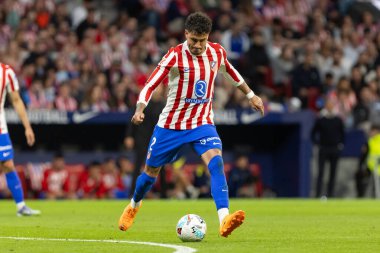 Madrid, İspanya - 18 Ekim 2025: Atletico Madrid ile Osasuna arasında oynanan La Liga maçı Metropolitano 'da oynandı. Maç boyunca Atletico Madrid ve Osasuna oyuncuları.