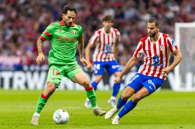 Madrid, İspanya - 18 Ekim 2025: Atletico Madrid ile Osasuna arasında oynanan La Liga maçı Metropolitano 'da oynandı. Maç boyunca Atletico Madrid ve Osasuna oyuncuları.