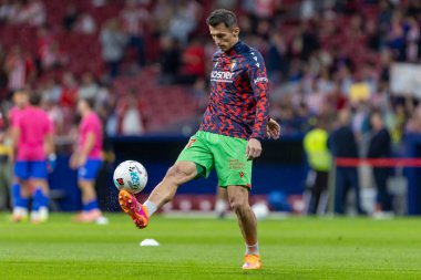 Madrid, İspanya - 18 Ekim 2025: Atletico Madrid ile Osasuna arasında oynanan La Liga maçı Metropolitano 'da oynandı. Maç boyunca Atletico Madrid ve Osasuna oyuncuları.