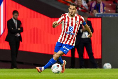 Madrid, İspanya - 18 Ekim 2025: Atletico Madrid ile Osasuna arasında oynanan La Liga maçı Metropolitano 'da oynandı. Maç boyunca Atletico Madrid ve Osasuna oyuncuları.