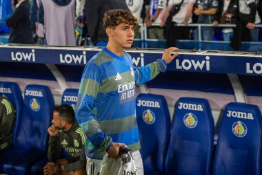 Madrid, İspanya - 19 Ekim 2025: Getafe FC ile Real Madrid arasındaki Liga maçı Getafe 'de oynandı. Maç sırasında Real Madrid oyuncuları. Profesyonel futbol. EA Spor Ligi 2025, 2026.