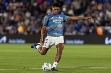 Madrid, İspanya - 19 Ekim 2025: Getafe FC ile Real Madrid arasındaki Liga maçı Getafe 'de oynandı. Maç sırasında Real Madrid oyuncuları. Profesyonel futbol. EA Spor Ligi 2025, 2026.
