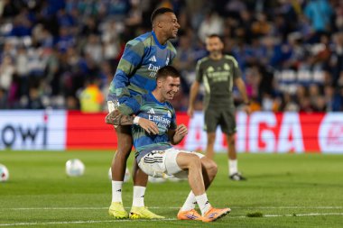 Madrid, İspanya - 19 Ekim 2025: Getafe FC ile Real Madrid arasındaki Liga maçı Getafe 'de oynandı. Maç sırasında Real Madrid oyuncuları. Profesyonel futbol. EA Spor Ligi 2025, 2026.