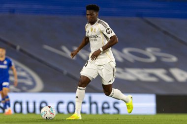 Madrid, İspanya - 19 Ekim 2025: Getafe FC ile Real Madrid arasındaki Liga maçı Getafe 'de oynandı. Maç sırasında Real Madrid oyuncuları. Profesyonel futbol. EA Spor Ligi 2025, 2026.