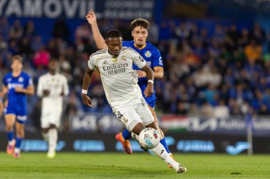 Madrid, İspanya - 19 Ekim 2025: Getafe FC ile Real Madrid arasındaki Liga maçı Getafe 'de oynandı. Maç sırasında Real Madrid oyuncuları. Profesyonel futbol. EA Spor Ligi 2025, 2026.