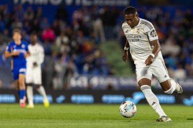 Madrid, İspanya - 19 Ekim 2025: Getafe FC ile Real Madrid arasındaki Liga maçı Getafe 'de oynandı. Maç sırasında Real Madrid oyuncuları. Profesyonel futbol. EA Spor Ligi 2025, 2026.