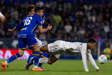 Madrid, İspanya - 19 Ekim 2025: Getafe FC ile Real Madrid arasındaki Liga maçı Getafe 'de oynandı. Maç sırasında Real Madrid oyuncuları. Profesyonel futbol. EA Spor Ligi 2025, 2026.