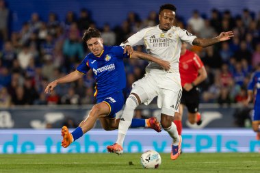 Madrid, İspanya - 19 Ekim 2025: Getafe FC ile Real Madrid arasındaki Liga maçı Getafe 'de oynandı. Maç sırasında Real Madrid oyuncuları. Profesyonel futbol. EA Spor Ligi 2025, 2026.