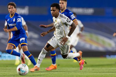 Madrid, İspanya - 19 Ekim 2025: Getafe FC ile Real Madrid arasındaki Liga maçı Getafe 'de oynandı. Maç sırasında Real Madrid oyuncuları. Profesyonel futbol. EA Spor Ligi 2025, 2026.
