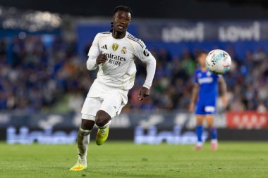 Madrid, İspanya - 19 Ekim 2025: Getafe FC ile Real Madrid arasındaki Liga maçı Getafe 'de oynandı. Maç sırasında Real Madrid oyuncuları. Profesyonel futbol. EA Spor Ligi 2025, 2026.