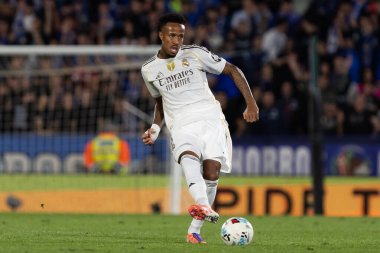 Madrid, İspanya - 19 Ekim 2025: Getafe FC ile Real Madrid arasındaki Liga maçı Getafe 'de oynandı. Maç sırasında Real Madrid oyuncuları. Profesyonel futbol. EA Spor Ligi 2025, 2026.