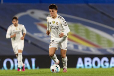 Madrid, İspanya - 19 Ekim 2025: Getafe FC ile Real Madrid arasındaki Liga maçı Getafe 'de oynandı. Maç sırasında Real Madrid oyuncuları. Profesyonel futbol. EA Spor Ligi 2025, 2026.