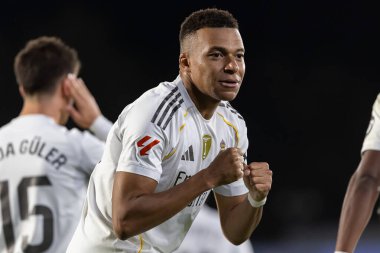 Madrid, İspanya - 19 Ekim 2025: Getafe FC ile Real Madrid arasındaki Liga maçı Getafe 'de oynandı. Maç sırasında Real Madrid oyuncuları. Profesyonel futbol. EA Spor Ligi 2025, 2026.