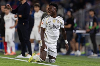 Madrid, İspanya - 19 Ekim 2025: Getafe FC ile Real Madrid arasındaki Liga maçı Getafe 'de oynandı. Maç sırasında Real Madrid oyuncuları. Profesyonel futbol. EA Spor Ligi 2025, 2026.