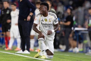 Madrid, İspanya - 19 Ekim 2025: Getafe FC ile Real Madrid arasındaki Liga maçı Getafe 'de oynandı. Maç sırasında Real Madrid oyuncuları. Profesyonel futbol. EA Spor Ligi 2025, 2026.