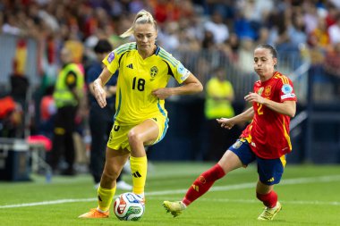 Malaga, İspanya - 24 Ekim 2025: İspanya Milli Takımı ile İsveç milli takımı arasında oynanan UEFA Uluslar Ligi maçı. Kadın milli futbol takımı. Kadın futbolu.