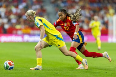 Malaga, İspanya - 24 Ekim 2025: İspanya Milli Takımı ile İsveç milli takımı arasında oynanan UEFA Uluslar Ligi maçı. Kadın milli futbol takımı. Kadın futbolu.
