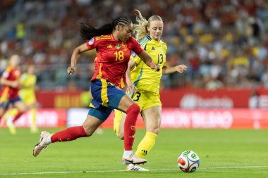 Malaga, İspanya - 24 Ekim 2025: İspanya Milli Takımı ile İsveç milli takımı arasında oynanan UEFA Uluslar Ligi maçı. Kadın milli futbol takımı. Kadın futbolu.