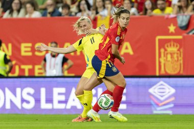 Malaga, İspanya - 24 Ekim 2025: İspanya Milli Takımı ile İsveç milli takımı arasında oynanan UEFA Uluslar Ligi maçı. Kadın milli futbol takımı. Kadın futbolu.