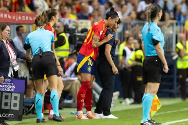 Malaga, İspanya - 24 Ekim 2025: İspanya Milli Takımı ile İsveç milli takımı arasında oynanan UEFA Uluslar Ligi maçı. Kadın milli futbol takımı. Kadın futbolu.