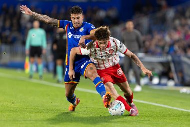 Madrid, İspanya - 31 Ekim 2025: Getafe FC ile Girona FC arasındaki lig maçı Madrid 'de oynandı. Maç sırasında Girona oyuncuları. EA Spor Ligi.