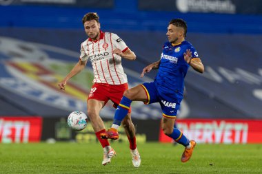 Madrid, İspanya - 31 Ekim 2025: Getafe FC ile Girona FC arasındaki lig maçı Madrid 'de oynandı. Maç sırasında Girona oyuncuları. EA Spor Ligi.