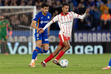 Madrid, İspanya - 31 Ekim 2025: Getafe FC ile Girona FC arasındaki lig maçı Madrid 'de oynandı. Maç sırasında Girona oyuncuları. EA Spor Ligi.