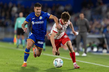 Madrid, İspanya - 31 Ekim 2025: Getafe FC ile Girona FC arasındaki lig maçı Madrid 'de oynandı. Maç sırasında Getafe oyuncuları. EA Spor Ligi.