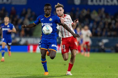 Madrid, İspanya - 31 Ekim 2025: Getafe FC ile Girona FC arasındaki lig maçı Madrid 'de oynandı. Maç sırasında Getafe oyuncuları. EA Spor Ligi.