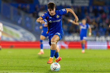 Madrid, İspanya - 31 Ekim 2025: Getafe FC ile Girona FC arasındaki lig maçı Madrid 'de oynandı. Maç sırasında Getafe oyuncuları. EA Spor Ligi.