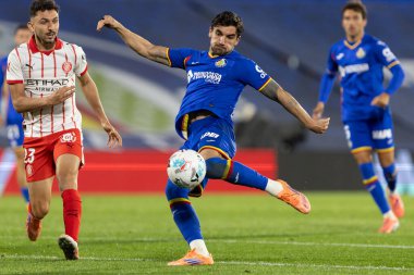 Madrid, İspanya - 31 Ekim 2025: Getafe FC ile Girona FC arasındaki lig maçı Madrid 'de oynandı. Maç sırasında Getafe oyuncuları. EA Spor Ligi.