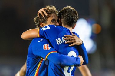 Madrid, İspanya - 31 Ekim 2025: Getafe FC ile Girona FC arasındaki lig maçı Madrid 'de oynandı. Maç sırasında Getafe oyuncuları. EA Spor Ligi.