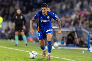 Madrid, İspanya - 31 Ekim 2025: Getafe FC ile Girona FC arasındaki lig maçı Madrid 'de oynandı. Maç sırasında Getafe oyuncuları. EA Spor Ligi.