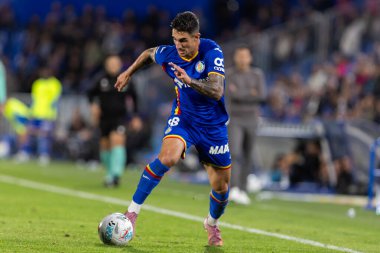 Madrid, İspanya - 31 Ekim 2025: Getafe FC ile Girona FC arasındaki lig maçı Madrid 'de oynandı. Maç sırasında Getafe oyuncuları. EA Spor Ligi.