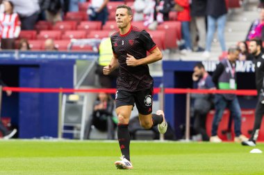 Madrid, İspanya - 1 Kasım 2025: Madrid 'de Atletico Madrid ile Sevilla FC arasında oynanan lig maçı. Maç sırasında Sevilla FC oyuncuları. Sevilla FC takımı. EA Spor Ligi 2025