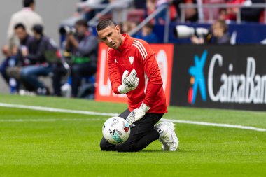 Madrid, İspanya - 1 Kasım 2025: Madrid 'de Atletico Madrid ile Sevilla FC arasında oynanan lig maçı. Maç sırasında Sevilla FC oyuncuları. Sevilla FC takımı. EA Spor Ligi 2025