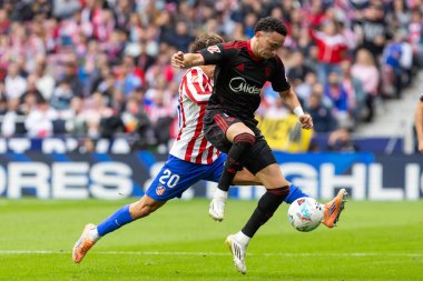 Madrid, İspanya - 1 Kasım 2025: Madrid 'de Atletico Madrid ile Sevilla FC arasında oynanan lig maçı. Maç sırasında Sevilla FC oyuncuları. Sevilla FC takımı. EA Spor Ligi 2025