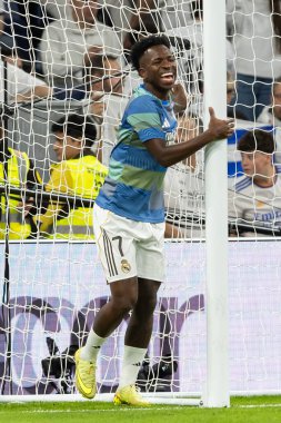 Madrid, İspanya - 1 Kasım 2025: Real Madrid ve Valencia FC arasındaki lig maçı. Maç sırasında Real Madrid oyuncuları. EA Spor Ligi 2025.