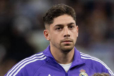 Madrid, İspanya - 1 Kasım 2025: Real Madrid ve Valencia FC arasındaki lig maçı. Maç sırasında Real Madrid oyuncuları. EA Spor Ligi 2025.