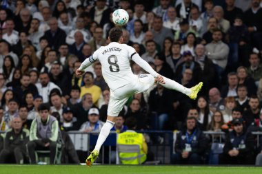 Madrid, İspanya - 1 Kasım 2025: Real Madrid ve Valencia FC arasındaki lig maçı. Maç sırasında Real Madrid oyuncuları. EA Spor Ligi 2025.
