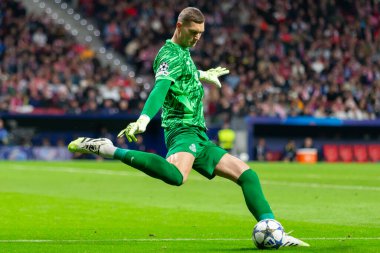 Madrid, İspanya - 4 Kasım 2025: Atletico Madrid ile Union St. Gilloise arasında oynanan UEFA Şampiyonlar Ligi maçı. Maç sırasında Union St. Gilloise oyuncuları.