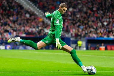 Madrid, İspanya - 4 Kasım 2025: Atletico Madrid ile Union St. Gilloise arasında oynanan UEFA Şampiyonlar Ligi maçı. Maç sırasında Union St. Gilloise oyuncuları.