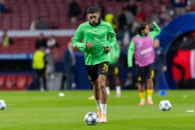 Madrid, İspanya - 4 Kasım 2025: Atletico Madrid ile Union St. Gilloise arasında oynanan UEFA Şampiyonlar Ligi maçı. Maç sırasında Union St. Gilloise oyuncuları.