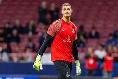 Madrid, İspanya - 4 Kasım 2025: Atletico Madrid ile Union St. Gilloise arasında oynanan UEFA Şampiyonlar Ligi maçı. Maç sırasında Union St. Gilloise oyuncuları.