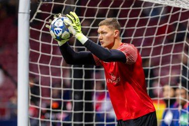 Madrid, İspanya - 4 Kasım 2025: Atletico Madrid ile Union St. Gilloise arasında oynanan UEFA Şampiyonlar Ligi maçı. Maç sırasında Union St. Gilloise oyuncuları.