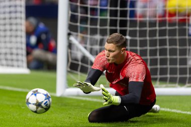 Madrid, İspanya - 4 Kasım 2025: Atletico Madrid ile Union St. Gilloise arasında oynanan UEFA Şampiyonlar Ligi maçı. Maç sırasında Union St. Gilloise oyuncuları.